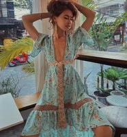 Robe bohème dame à manches courtes rayonne été Boho robes femmes évider Sexy robe de plage
