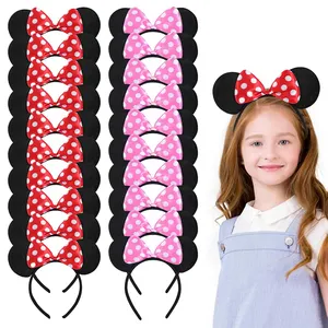 HB409 Wholesale Cheap Mouse Ears Headbands Classical Minnie Mouse Headband with Polka Dot Bows for Kid Girls Party Hair Hoops