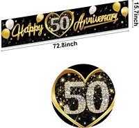 Bannière décorative pour le 50e anniversaire de mariage, décorations noires et dorées pour le 50e anniversaire, accessoires de fête, photomaton pour l'extérieur et l'intérieur