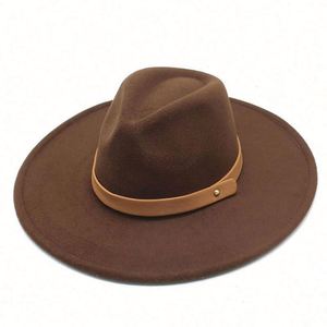 Wholesale Unisex Felt Fedora <b>Hats</b> 9.5 cm Wide Brim Vintage Men and Women Fedora Felt <b>Hat</b> With <b>Band</b> Decoration - Product Image 4