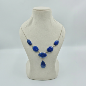 Collar de Ágata Natural con Cadena de Eslabones Chapada en Plata y Latón Hecha a Mano, Estilo Bohemio de 22 Pulgadas para Mujer, para Bodas o Uso Diario - Product Image 1