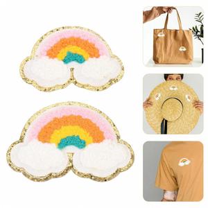 Parches de Chenilla Bordados con Patrón de Nubes y Arcoíris para Reparación de Ropa, Adhesivos Termoadhesivos, Venta al por Mayor - Product Image 2