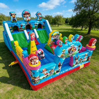 Château gonflable à thème chien Paw Dog avec double toboggan, structure de saut pour enfants en PVC, parcours d'obstacles pour la maison et le jardin