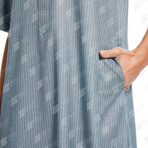 Moda Collar Hombre Manga corta Botón de metal Auténtico <span class=keywords><strong>Alharamain</strong></span> Ropa étnica islámica Thobe Caftan Dishdasha Vestido musulmán - Product Image 6