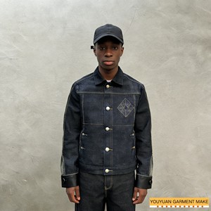Chaqueta de Mezclilla Selvedge Japonesa OEM para Hombre, 100% Algodón, Cuello Alto, Estilo Casual, Motociclista, Mezclilla Cruda, Venta al por Mayor, Chaqueta de <span class=keywords><strong>Bombero</strong></span> - Product Image 2
