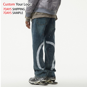 Jean en denim personnalisé de haute qualité, coupe large, style streetwear vintage, effet éclaboussures de peinture, baggy, coupe droite pour homme, vente en gros - Product Image 2