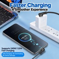 Câble de charge rapide USB C vers C 240W 20V 6A avec connecteur en forme de L, cordon haute puissance pour smartphone, tablette, appareil photo, ordinateur portable, batterie externe