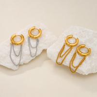 Boucles d'oreilles créoles MYNECK en acier inoxydable plaqué or 18 carats PVD avec chaîne à pampilles, style unique et tendance, idéales pour un cadeau