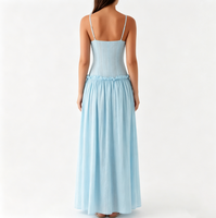 Robe longue bleu clair à fines bretelles, corsage transparent, ourlet à volants, élégante, pour l'été, la plage, les invitées de mariage, vêtements de mode féminine
