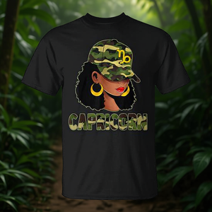 T-shirt Capricorn Queen Camouflage noir pour femme avec signe du zodiaque - Product Image 3
