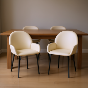 Sillas de Comedor Modernas de Cuero Sintético Crema con Patas de Metal, Diseño Contemporáneo para Hogar y Oficina - Product Image 2