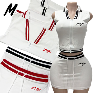 Conjunto Deportivo de Falda Mini y Top con Cierre y Cuello Polo de Alta Elasticidad con Logotipo Personalizado para <span class=keywords><strong>Mujer</strong></span>, Ropa de <span class=keywords><strong>Verano</strong></span> para Vacaciones - Product Image 4