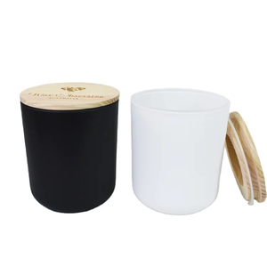 लक्जरी साथी काले सफेद 8 औंस 10 औंस 12 औंस मोमबत्ती जार के लिए बांस के ढक्कन के साथ नीचे गोल मोमबत्ती - Product Image 2
