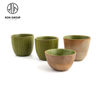 Tasses à café en céramique de couleurs mélangées, 4 pièces, style Vintage et rétro, pour le thé, la poterie, en plastique, avec lames vertes, pour Restaurant