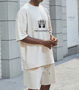 Conjunto de camisetas de alta calidad de algodón con logotipo personalizado Camiseta de peso pesado Camiseta de gran tamaño con estampado de pantalla Hip <span class=keywords><strong>Hop</strong></span> Conjunto de camisetas de gran tamaño para hombres - Product Image 3