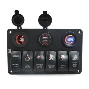 WattBons 6 Gang Marine 12V Painel Interruptor de Balancim Dual USB Carregador Voltímetro Interruptor ON-off para Carro Barco RV