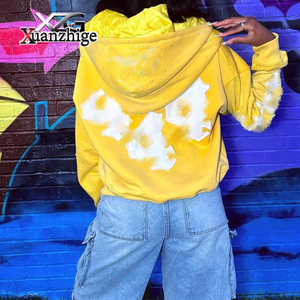 Nuevas Sudaderas Personalizadas de Alta Calidad de 500 g/m², Estilo Urbano, Felpa Francesa, con Pedrería, Lavado Ácido Decolorado al Sol, Parches Bordados - Product Image 3