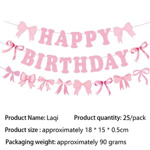 Juego de Vajilla Desechable con Tema de Lazo Rosa, Artículos y Decoración para Fiestas de Cumpleaños de Niñas - Product Image 5
