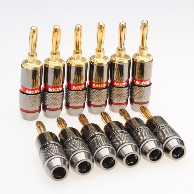 RCA Connector Gold Plated Pure Copper Monster Banana Plug Connector Audio Power Speaker Plugs Connector