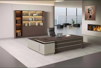 Bureau de direction en L de luxe en bois pour PDG, avec table moderne et ensemble chaise personnalisable