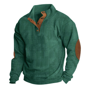 Sweat-shirt en velours côtelé Dongfei pour homme, col montant, manches longues, boutonné, coupe ajustée, décontracté, respirant, pour le sport et les activités de plein air - Product Image 3