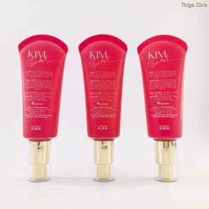 หลอดบรรจุภัณฑ์เครื่องสำอางพลาสติกสีแดงขนาด D30 มม. ปลายกลม พร้อมหัวปั๊มสีทองและฝาใส สำหรับบรรจุรองพื้น - Product Image 5