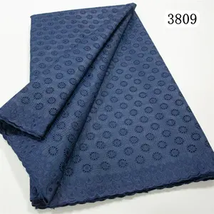 3809 Navy Blue High Quality Atiku Polyester Swiss Voile African Lace Fabric for Men Clothes Garment Wedding Party Clothes Sewing