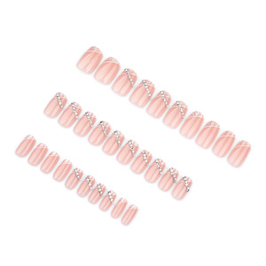 Descuento de fábrica, <span class=keywords><strong>uñas</strong></span> postizas degradadas de <span class=keywords><strong>color</strong></span> <span class=keywords><strong>rosa</strong></span> desnudo, decoración de diamantes brillantes, <span class=keywords><strong>uñas</strong></span> artificiales, <span class=keywords><strong>uñas</strong></span> cuadradas <span class=keywords><strong>cortas</strong></span> simples con pegamento - Product Image 3
