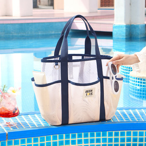 Sac de plage et de bain de grande capacité en maille, idéal pour les croisières, les balsades en <span class=keywords><strong>bateau</strong></span> et la gym, avec bandoulière réglable et poignée de transport portable - Product Image 4
