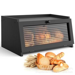 Boîte à pain en bambou noire grande capacité avec fenêtre transparente pour le rangement du pain et des gâteaux dans la cuisine - Product Image 1