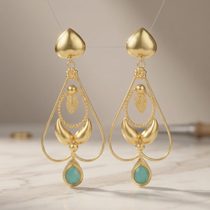Pendientes de Gota con Piedra Preciosa Aguamarina Dorada, Diseño Étnico, Hechos a Mano, Chapados en Oro, Aleación de Metal Precioso, para Fiestas y Eventos - Product Image 3