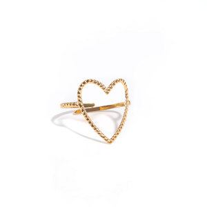 Anillo de corazón grande hueco con textura de grano de cráter <span class=keywords><strong>desigual</strong></span> ajustable abierto de acero inoxidable dulce para regalo de mujer Día de San Valentín - Product Image 1
