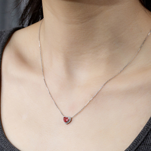 MSN-1038 Anillo de Oro Blanco de 9K con Diamante Rojo de Corte Corazón Cultivado en Laboratorio, Joyería Romántica para Mujer - Product Image 4