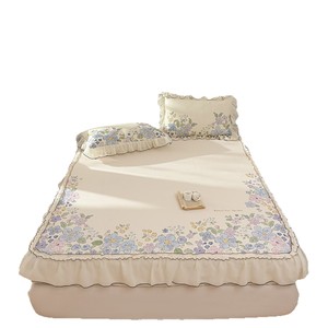 Princess Style Floral Print Ice Silk Cooling Mat 1.2m 1.5m 1.8m 2.0m Summer <b>Bedding</b> With Lace Trim - Product Image 5