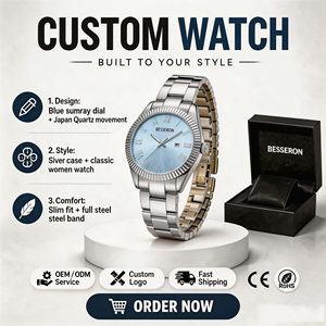 Montre pour femme en acier inoxydable minimaliste de luxe, avec fenêtre de date, cadran romain, mouvement à quartz, bracelet en métal, directement de l'usine - Product Image 1