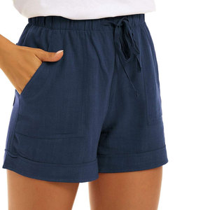 Shorts décontractés pour femmes de haute qualité, 100% coton, tissu en toile, fermeture à cordon, service OEM personnalisable, vêtements d'été, vente chaude - Product Image 2