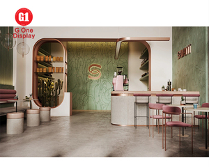 Vitrine d'exposition moderne en verre et bois avec éclairage LED pour café, magasin d'alimentation et mobilier de bar - Product Image 4