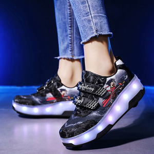 Helios Kids Roller Shoes Blue Light Up Wheels Double Row Mesh Outsole TPU Size 29-40 - Product Image 2