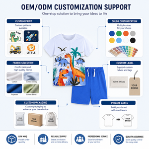 Ensemble 2 pièces d'<span class=keywords><strong>été</strong></span> personnalisé pour garçons, T-shirt et short 100% coton, imprimé dinosaure de dessin animé, tenue décontractée, OEM, faible MOQ, boutique - Product Image 5