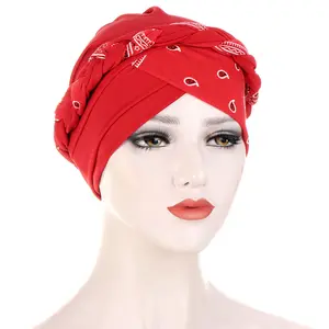 Knotted Turban Flower Print StainHead Wrap Silky Turban For Women Hairband