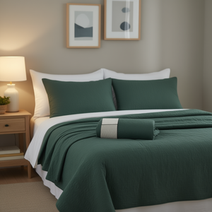 Juego de Edredón Reversible Miaomiao de 3 Piezas, Cubrecama Verde Sólido, Diseño Acolchado para Todas las Temporadas - Product Image 2