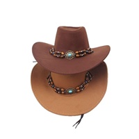 Sombrero Vaquero Occidental de Verano, Estilo Étnico, de Ala Ancha, Protección Solar para Exteriores, Poliéster/Algodón, Unisex, para Adultos, Talla 58-60CM