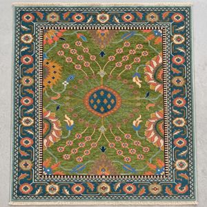 Tapis en laine Oushak traditionnel vert noué à la main à motifs floraux pour salon, intérieurs résidentiels de luxe, hôtels de charme et élégants - Product Image 2