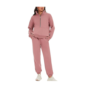 Women's Two-Piece Velour <b>Hoodie</b> and Crop Top Jacket Set <b>Maternity</b> Tracksuits with Pocket in Different Grades Jogging Suit - Product Image 2