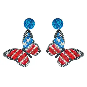 LC202403284 Vente en gros de boucles d'oreilles en bois drapeau américain pour femmes Bijoux de fête 2024