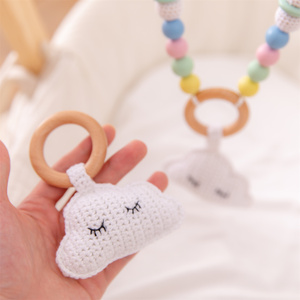 Accessoires de pendentif pour attache-sucette de tapis de jeu pour bébé, faits main, en laine, anneau en bois, crochet, motif nuage souriant, pour cadeau DIY - Product Image 5
