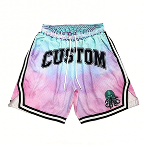 Shorts de basketball personnalisés OEM par sublimation, 100 % polyester, maille respirante, séchage rapide, athlétiques, avec cordon élastique, vente en gros - Product Image 1