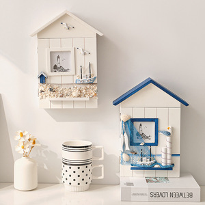 Caja para Llaves de Estilo Mediterráneo, Gabinete de Almacenamiento Montado en la Pared, Decoración con Aves Marinas, Faro y Velero - Product Image 3