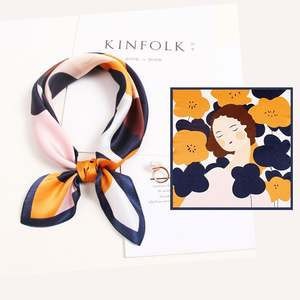 Écharpe en soie carrée de 53 cm, petite et élégante, personnalisée en gros, pour accessoires vestimentaires féminins, YHK0063 - Product Image 2