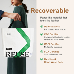 Bolsa de mano Tyvek recubierta de papel Dupont de tamaño mediano ecológica, bolsa de compras reutilizable fuerte y ligera - Product Image 2